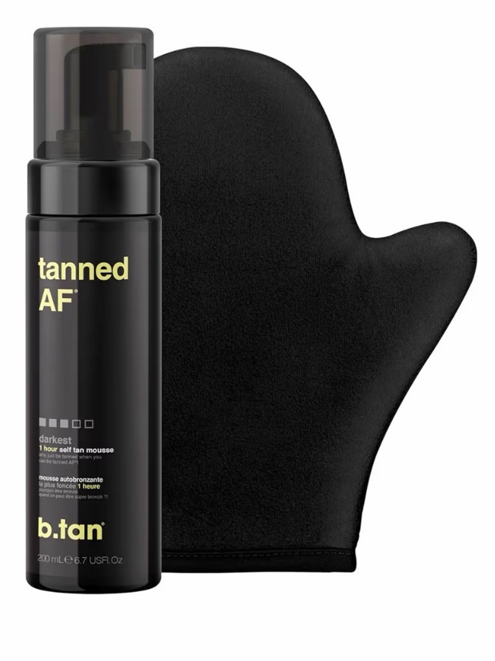 b.tan Tanned AF Self Tan Mousse Bundle with Applicator Mitt Darkest Tan NWT - Picture 1 of 6